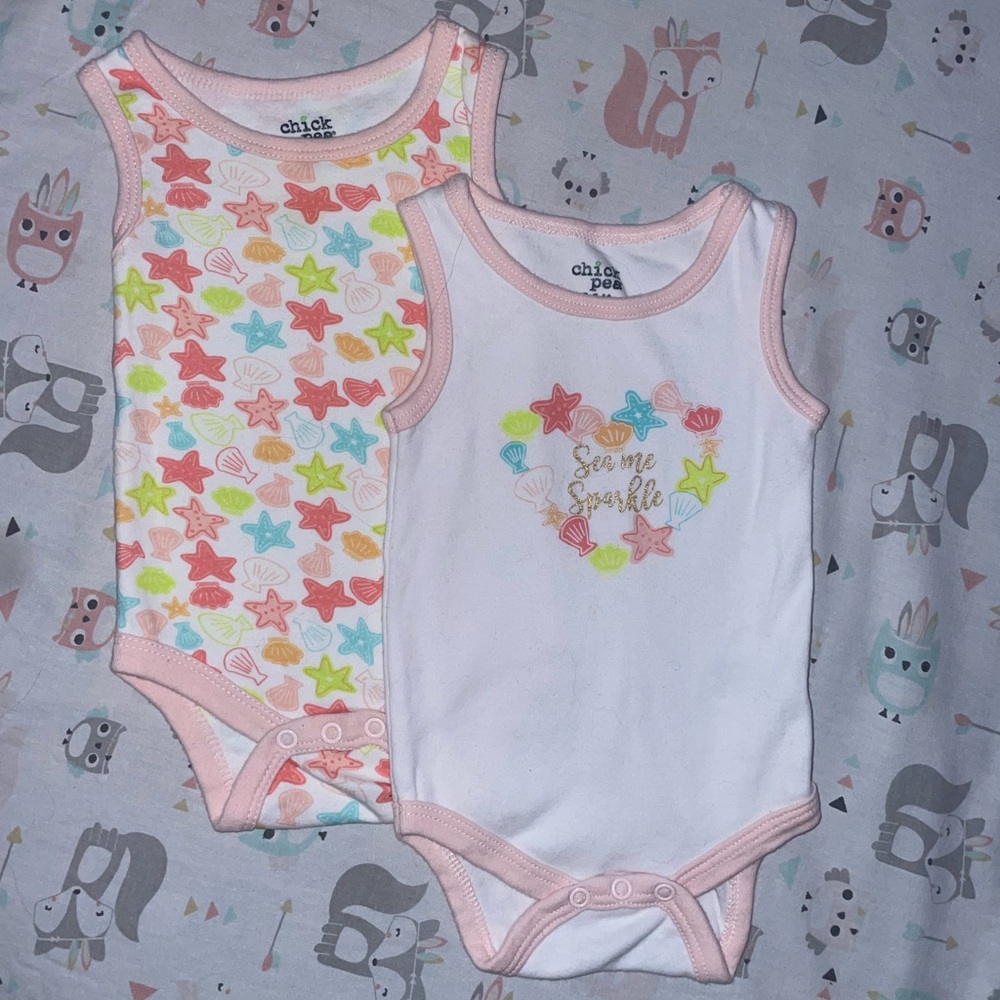 NEW! Chick Pea Pink and White Bodysuits with Playful Patterns 3-6 Month Baby